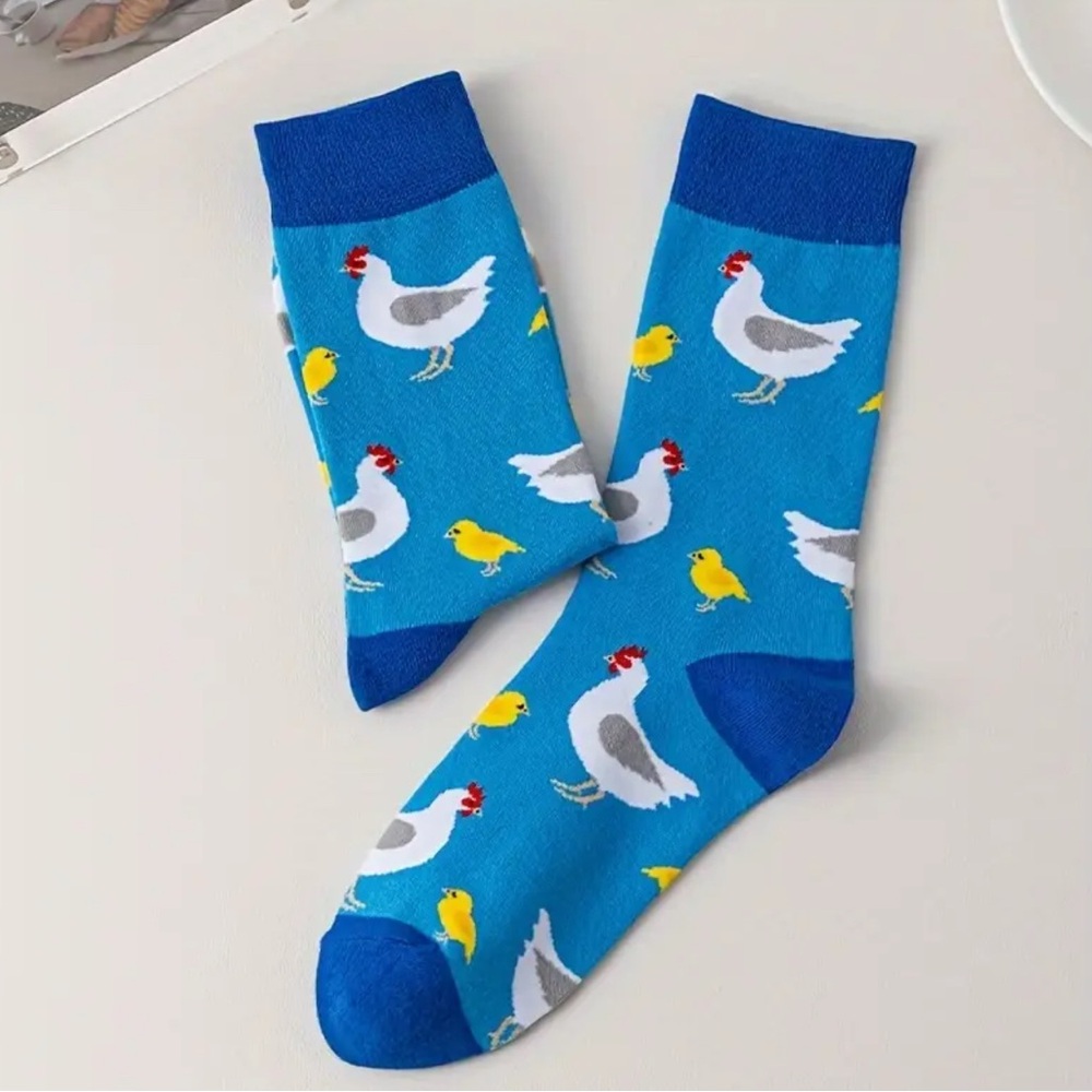 Blue Chicken and Chick Pattern Socks - Picture 3 of 3